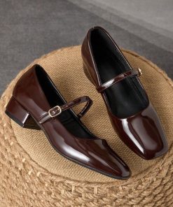 Glossy Square-Toe Mary Jane Pumps